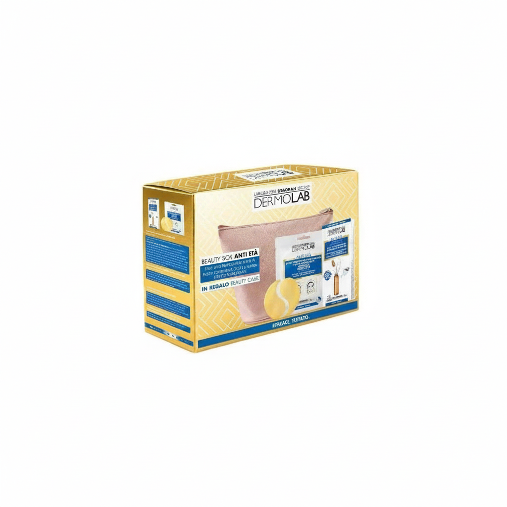 DERMOLAB BEAUTY BOX ANTI ETA' FIALE VISO RIMPOLPANTI  + PATCH CONTORNO OCCHI E LABBRA + BEAUTY CASE